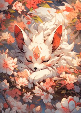 Sleeping Fox in Cherry Blossoms