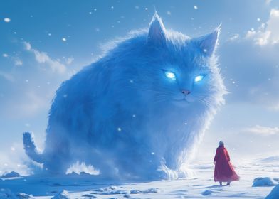 Giant Cat in Snowy Landscape