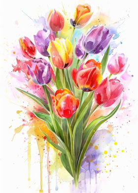 Watercolor Tulips Bouquet