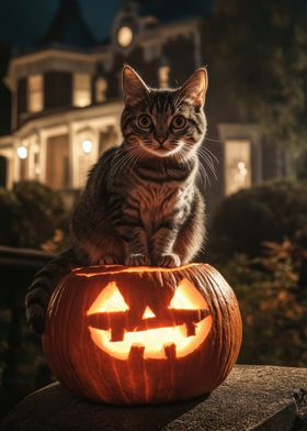 Cat on Jack-o'-Lantern