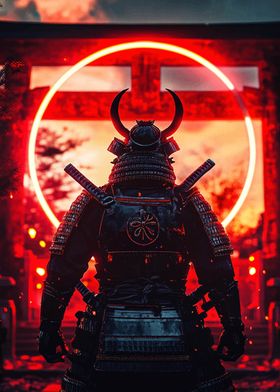 Samurai in Red Glow