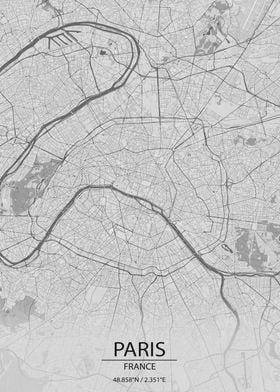 Paris France Light Grey City Map