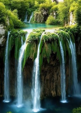 Waterfall in Lush Forest