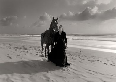 Woman and Horse on Beach