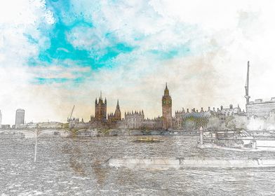 London Skyline Watercolor