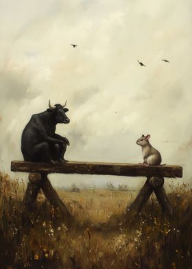 Bull and Mouse on Bench