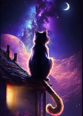 Cat Gazing at the Stars