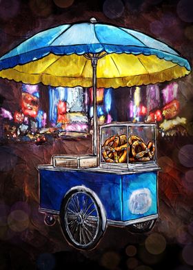 Pretzel Cart Night Scene