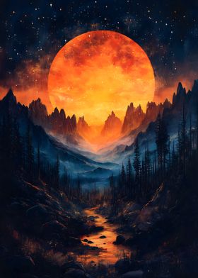 Orange Moon Landscape