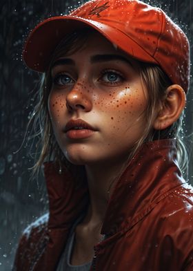 Woman in Red Rain