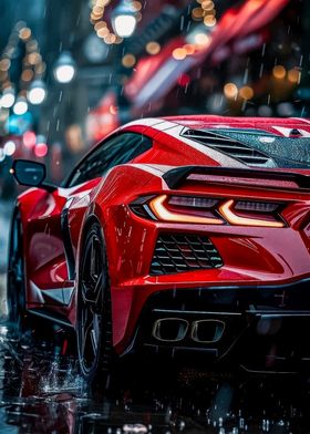 Red Corvette in the Rain