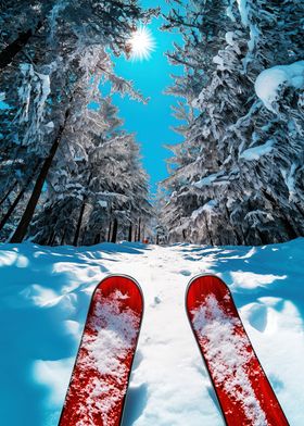 Skiing in Snowy Forest