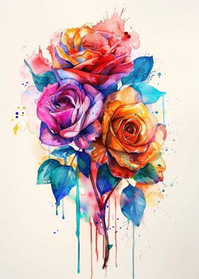 Watercolor Roses Bouquet