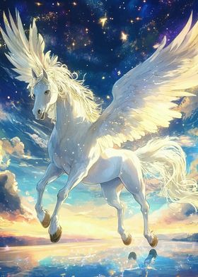 White Pegasus Flying