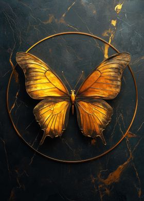 Golden Butterfly On Black Marble