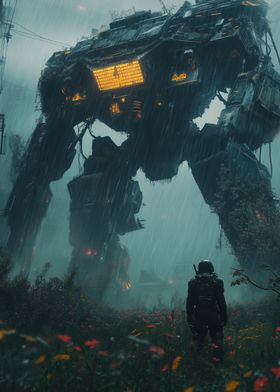 Giant Mech in Rain