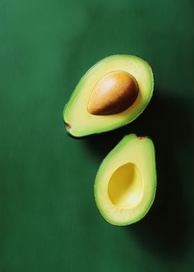 Avocado Halves on Green