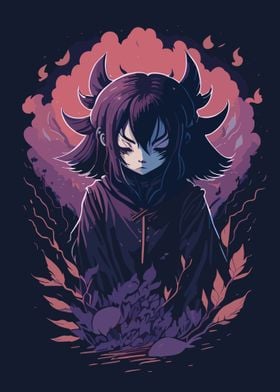 Dark Anime Girl with Horns