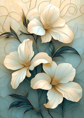 Gold &amp; Teal Floral Art