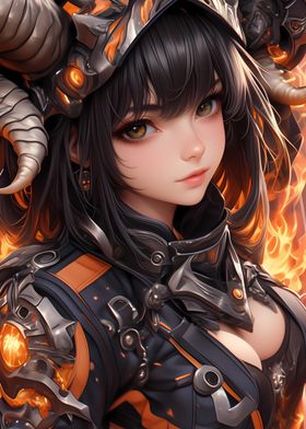 Fiery Anime  Girl Warrior