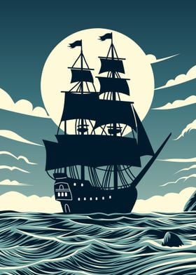 Silhouette Ship at Sea