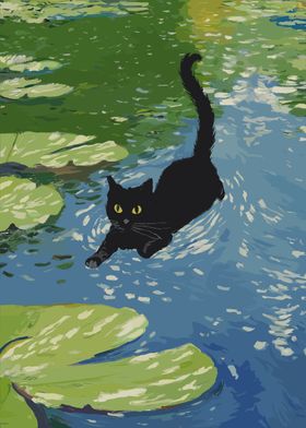 Black Cat Swimming