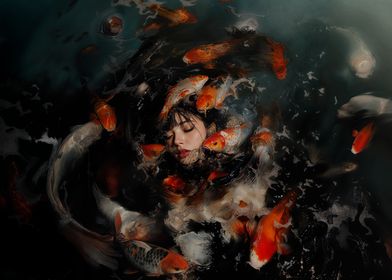 Air, Woman surrounded by fish