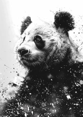 Black and White Panda Portrait Watercolor