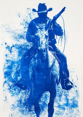 Blue Cowboy on Horseback