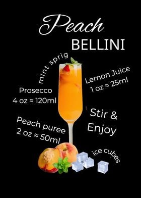 Peach Bellini Cocktail Recipe Bar Kitchen Wall Art