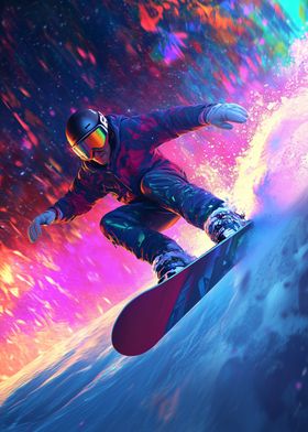 Snowboarder in Neon Glow