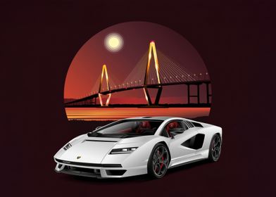 White Sports Car and Bridge