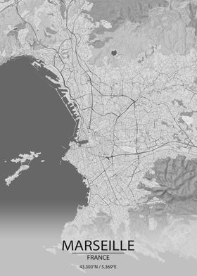 Marseille France Light Grey City Map