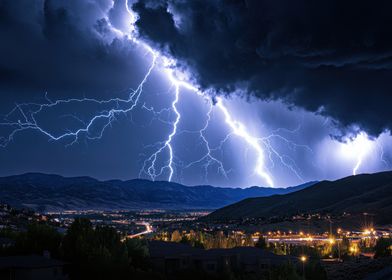 Lightning Storm Over City