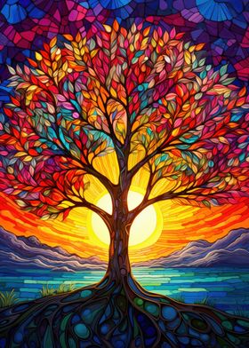 Vibrant Stained Glass Tree