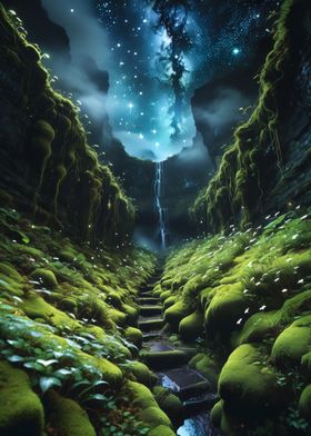 Fantasy Waterfall Path Landscape