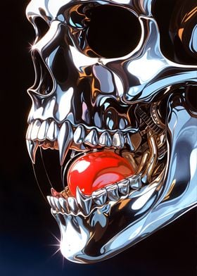 Chrome Skull with Red Orb