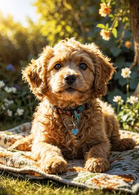 Golden Puppy in Garden