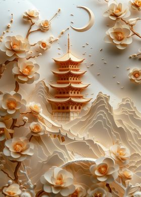 Papercraft Pagoda Landscape