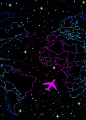 World Map with Airplane