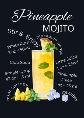 Pineapple Mojito Recipe Summer Cocktail Bar Art