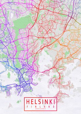 Helsinki City Map Colorful