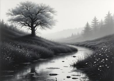 Misty River Landscape