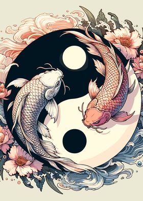 Yin Yang Koi Fish Japanese Zen