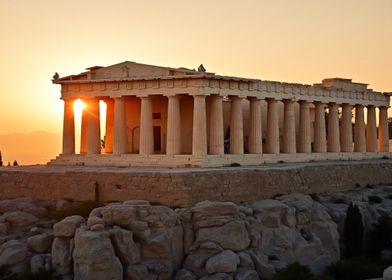 Ancient Greek Temple at Sunset