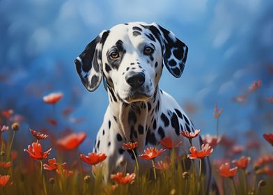 Dalmatian in a Field of flowers