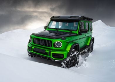 Green Mercedes G-Wagon in Snow