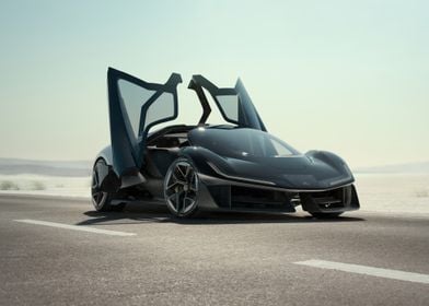 Black Sports Car with Dihedral Doors