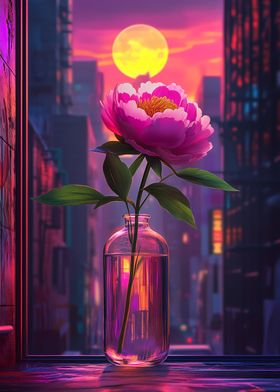 Pink Peony in Cityscape