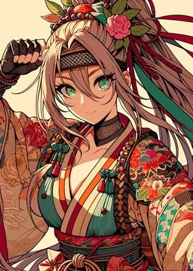 Anime Samurai Girl in Kimono